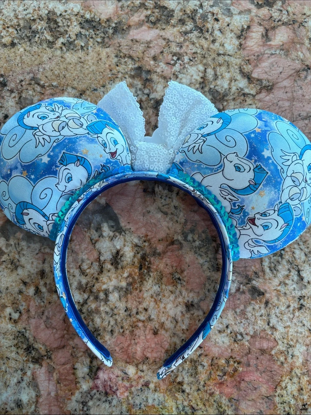 Pegasus Disney-Inspired Mouse Ear Headband with White Sequin Bow